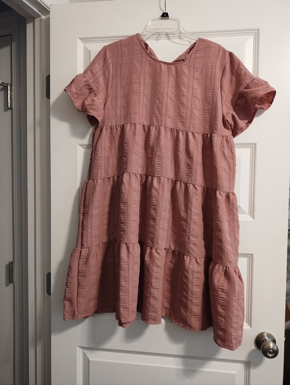 Shein Women's Mauve Tiered Short-Sleeve Dress